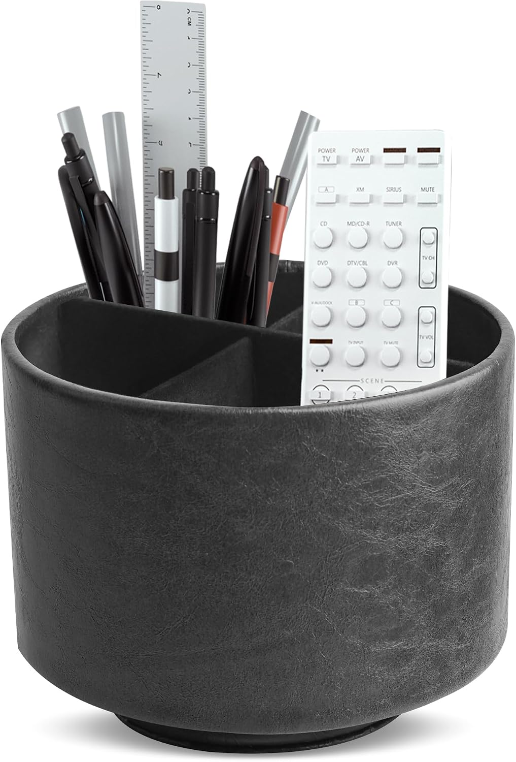 Round Leather Art Supply Organizer,Remote Control Holder,360 Degree Rotating,Multi-Functional Pencil Holder,4 Compartments Desktop Stationary Organizer(1-Blue Bird) - Colors A