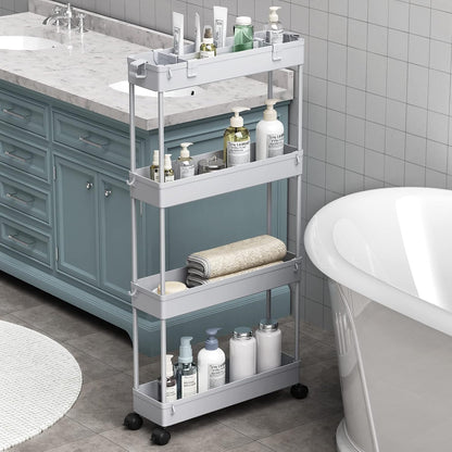 SPACELEAD Slim Storage Cart 4 Tier,Bathroom Organizer Rolling Utility, Mobile Shelving Unit Slide Out for Office, Kitchen, Laundry Room & Narrow Places,White