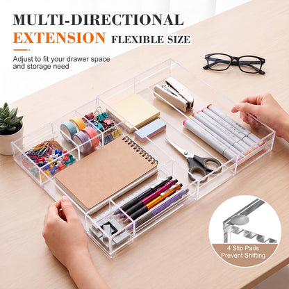 Clear Acrylic Drawer Organizer,6 Compartments,Large