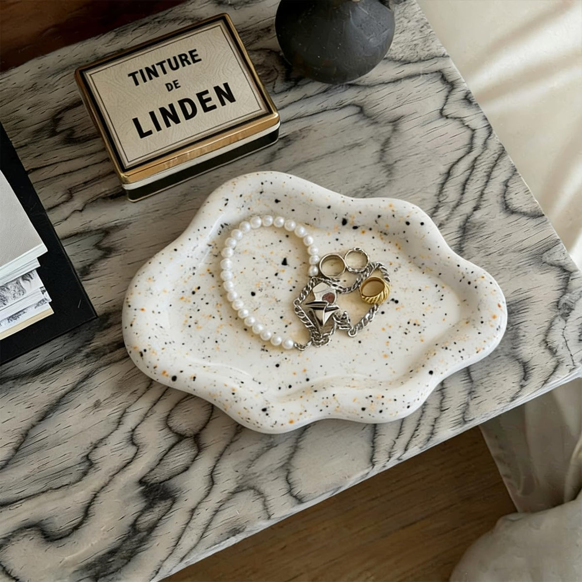 Jewelry Dish Trinket Tray for Women, Ring Dish Holder, Unique Cloud Shape Ceramic Plate Cute Things Vanity Aesthetic Room Decor Mother's Day Birthday (White)