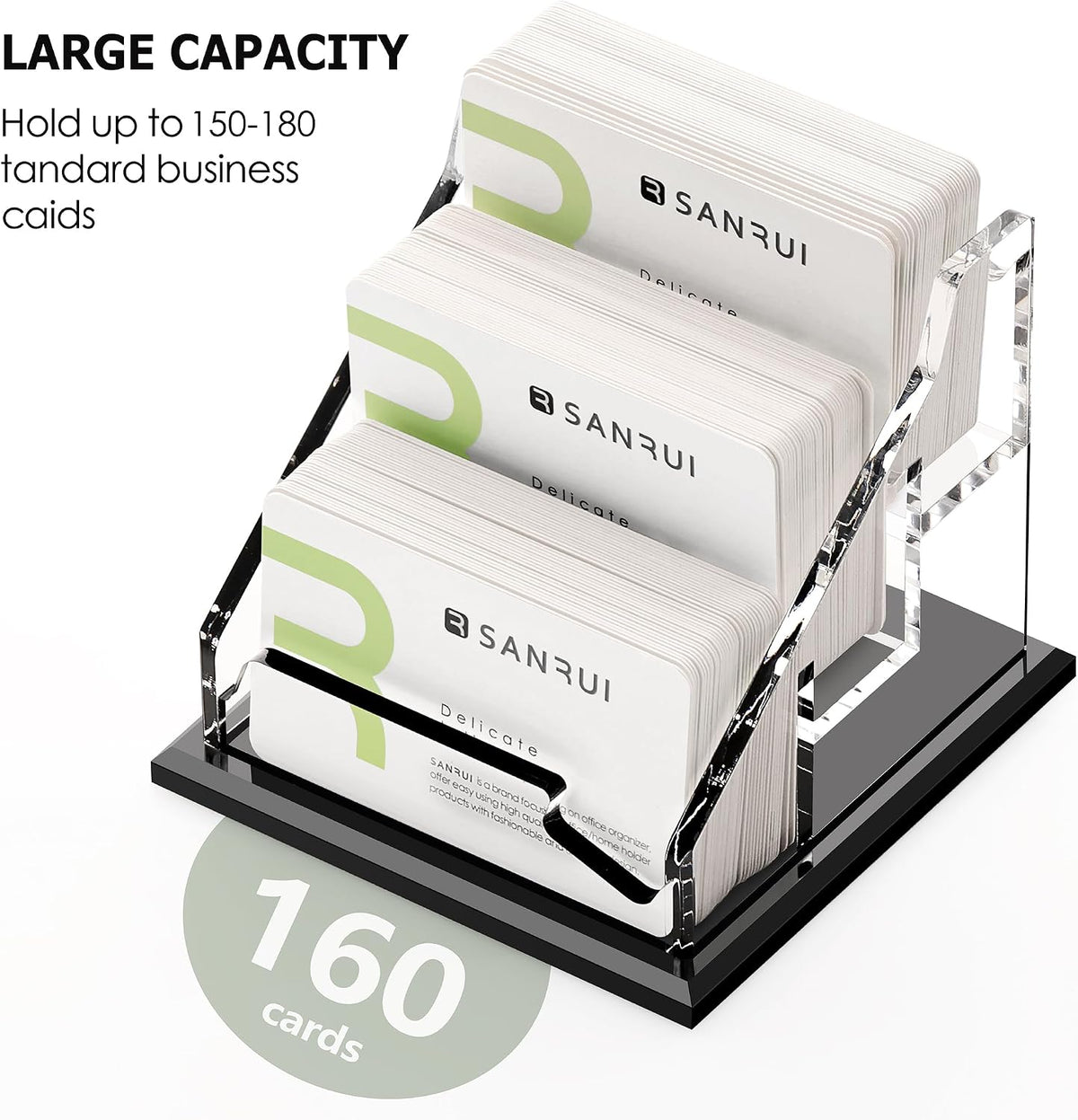 Black Business Card Holder for Desk 1 Slot Clear Acrylic Horizontal