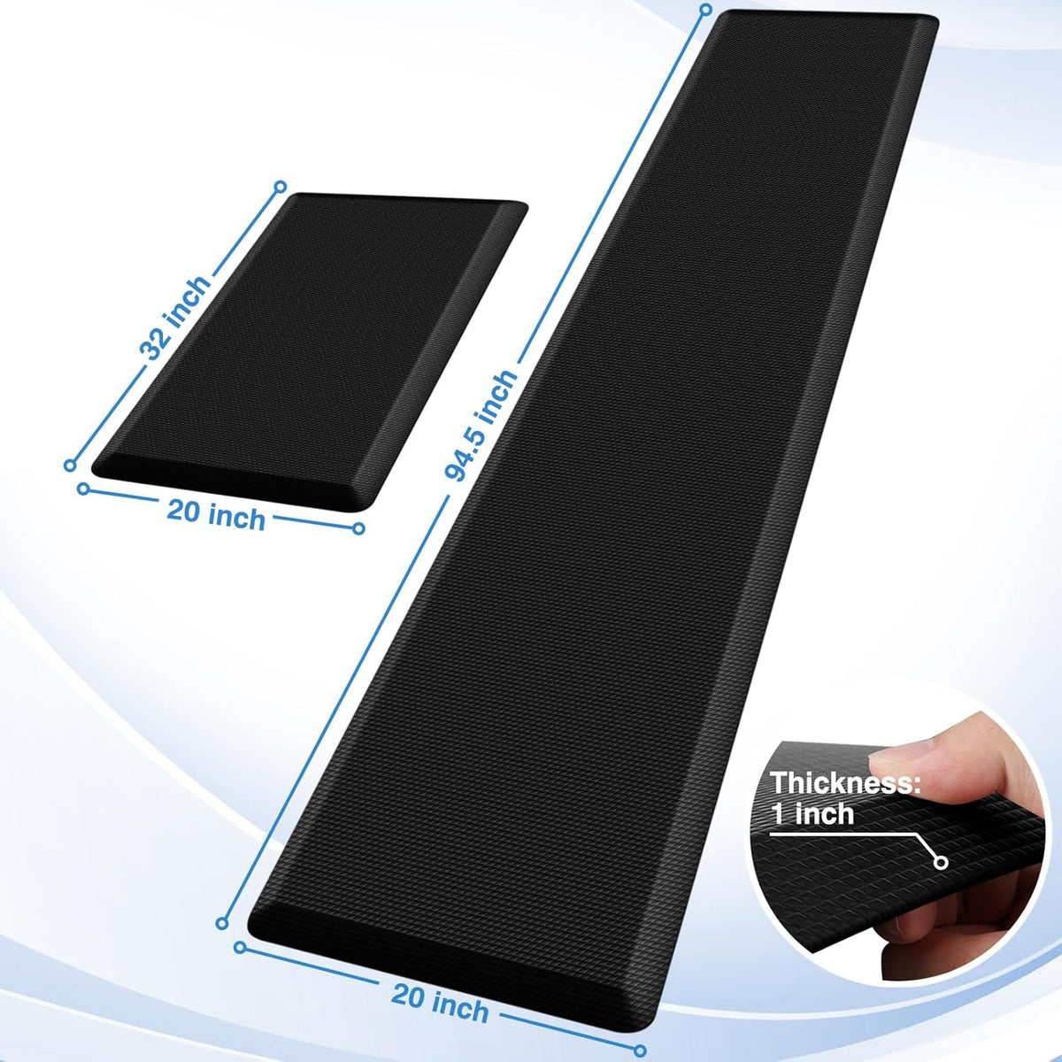StepRite Kitchen Mats, 2PCS Kitchen Rugs, Cushioned Anti Fatigue Kitchen Mats for Floor, Non-Slip Standing Desk Mat, Waterproof Kitchen Rug Set for Kitchen, Floor, Office, 17.3"x30"+17.3"x47", Black
