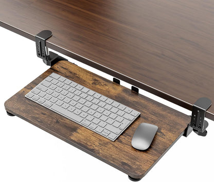 Small Keyboard Tray Under Desk, Pull Out Keyboard & Mouse Tray with Adjustable C-clamp, 20(25.9 Including Clamps) x 11.8 Inch Slide Out Computer Keyboard Drawer Mouse Tray for Typing, Walnut