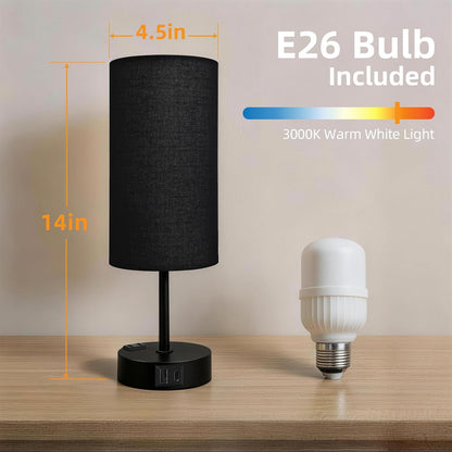 Table Lamp for Nightstand, High-Sensitivity Touch, 3-Level Dimmable Bedside Lamp with AC Outlet | USB | and USB-C, Ideal Night Stand Lamp for Bedroom, Reading, Living Room(Warm&Wooden)