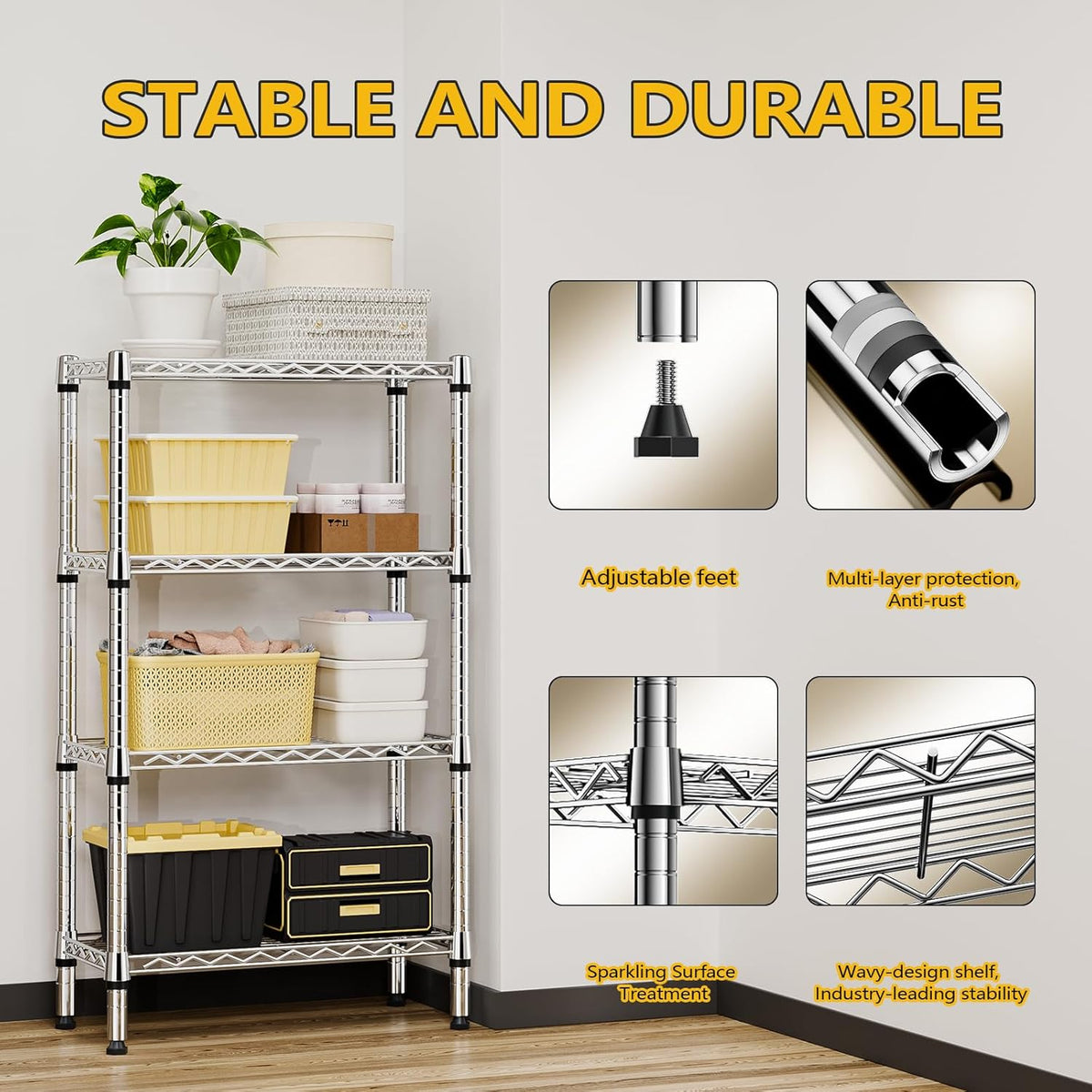 M MZG 450 lbs Steel Storage Shelving 3-Tier Utility Shelving Unit Steel Organizer Wire Rack for Home,Kitchen,Office (11.8" D x 17.7" W x 26.3" H) - Colors A