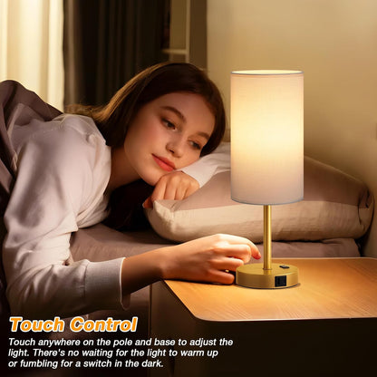 Dicoool Bedside Table Lamp for Bedroom - 3-Way Dimmable Touch Lamp, USB A+C