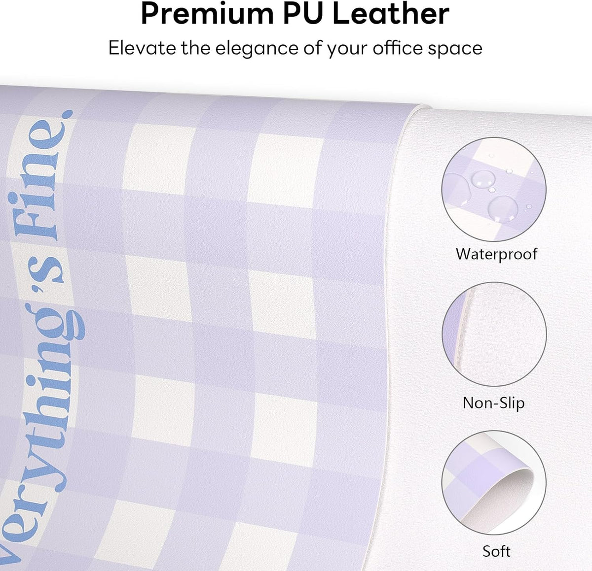 Checkered Pattern Desk Pad Protector, 35.5 x 13'' Aesthetic Mouse Mat for Desktop, Waterproof PU Leathe Non-Slip Desk Writing Pad for Office and Home, Green and Purple