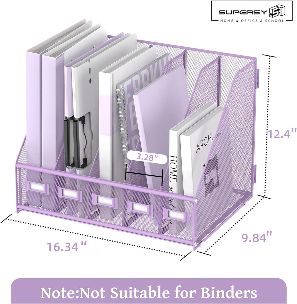 Desk Organizers Metal Desk Magazine File Holder with 5 Vertical Compartments Rack File Organizer for Office Desktop, Classroom, Home Workspace, Black