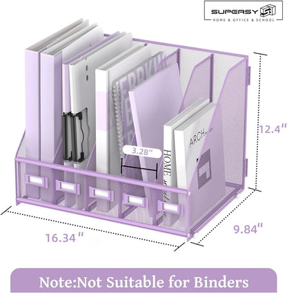 Desk Organizers Metal Desk Magazine File Holder with 5 Vertical Compartments Rack File Organizer for Office Desktop, Classroom, Home Workspace, Black