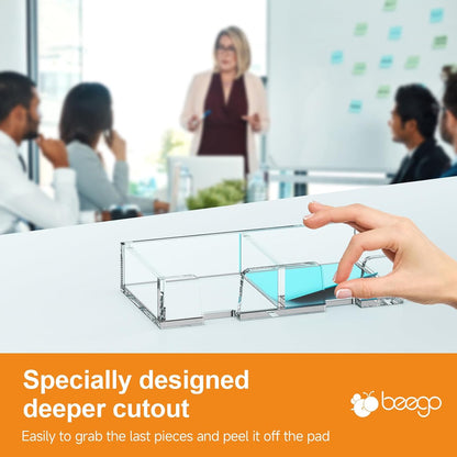 BEEGO Sticky Note Organizer - 4x6 in Crystal Clear Acrylic Notepad Holder & Dispenser for Dorm Room Office Desk Organization