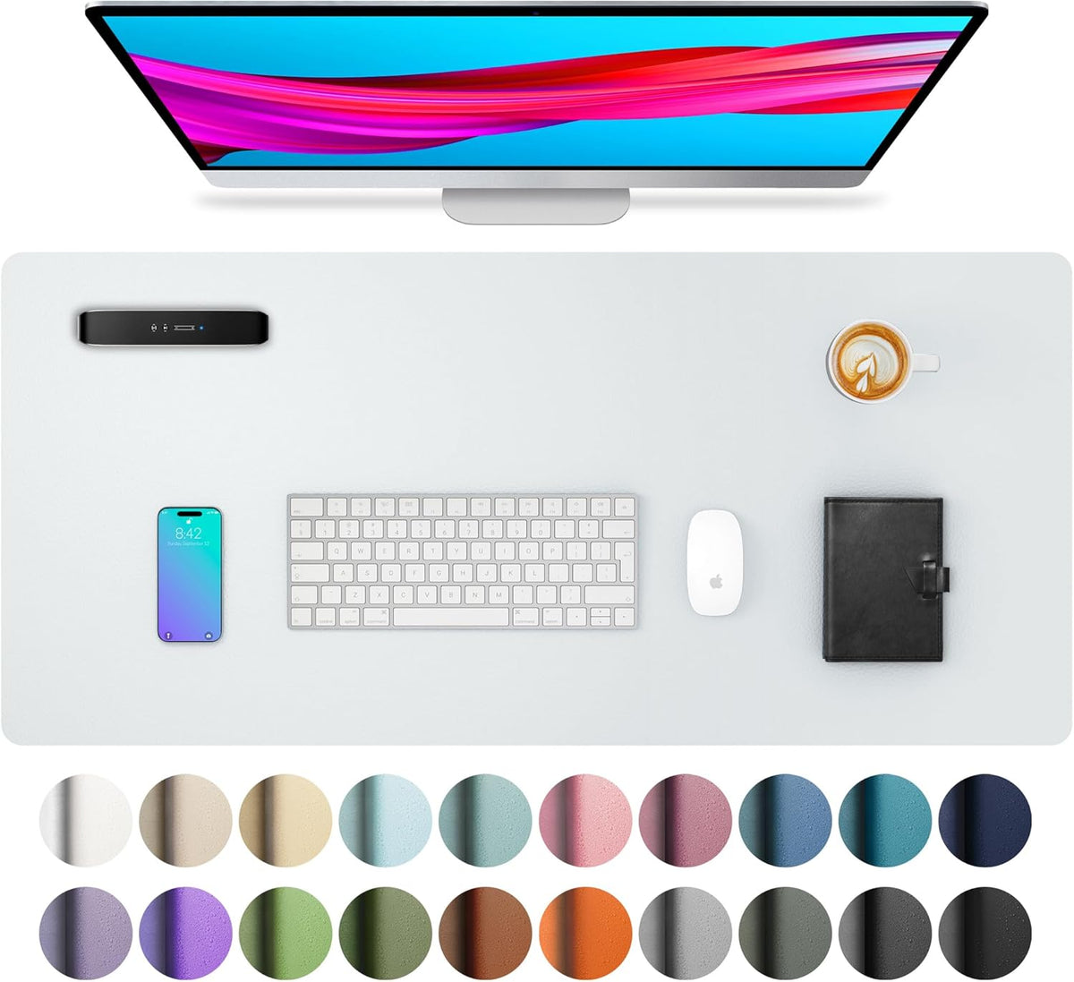 Aothia Leather Office Desk Pad Protector, Non-Slip PU Leather Desk Blotter, Waterproof Laptop Writing Mouse Pad for Office and Home, Black, 31.5" x 15.7" - Colors A