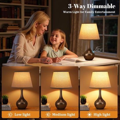 Seealle Touch Table Lamp for Bedroom, 3-Way Dimmable Small Bedside Lamps for Night Stands with Wires, Wood-Paint Desk Lamp for Kids Room, Office, Living Room, End Table(LED Bulb Included)