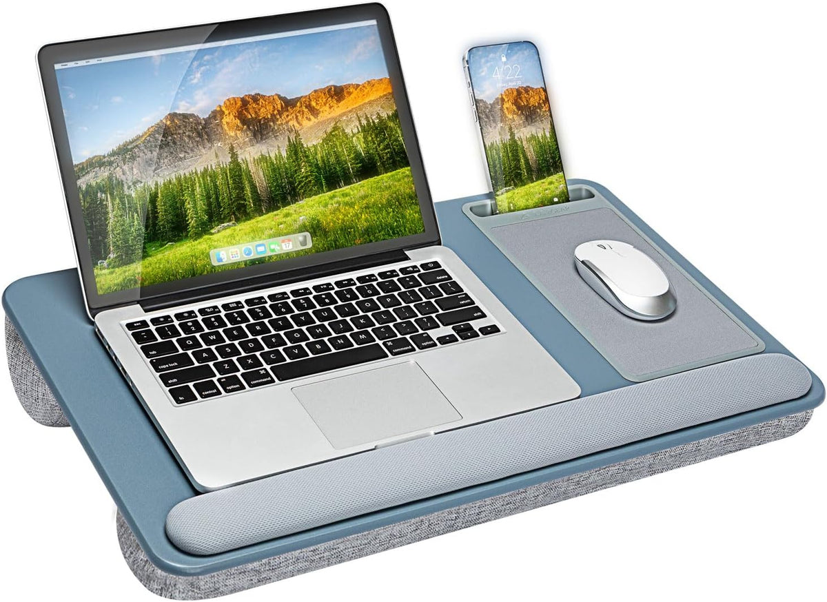 LAPGEAR Home Office Pro Lap Desk with Wrist Rest, Mouse Pad, and Phone Holder - Black Carbon - Fits up to 15.6 Inch Laptops - Style No. 91598