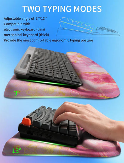 Ergonomic Wave Wrist Rest with Keyboard Stand, Cushioned Palm Rest, Comfortable Integrated Memory Foam for Natural Typing and Relieve Wrist Pain, Dark Night Black
