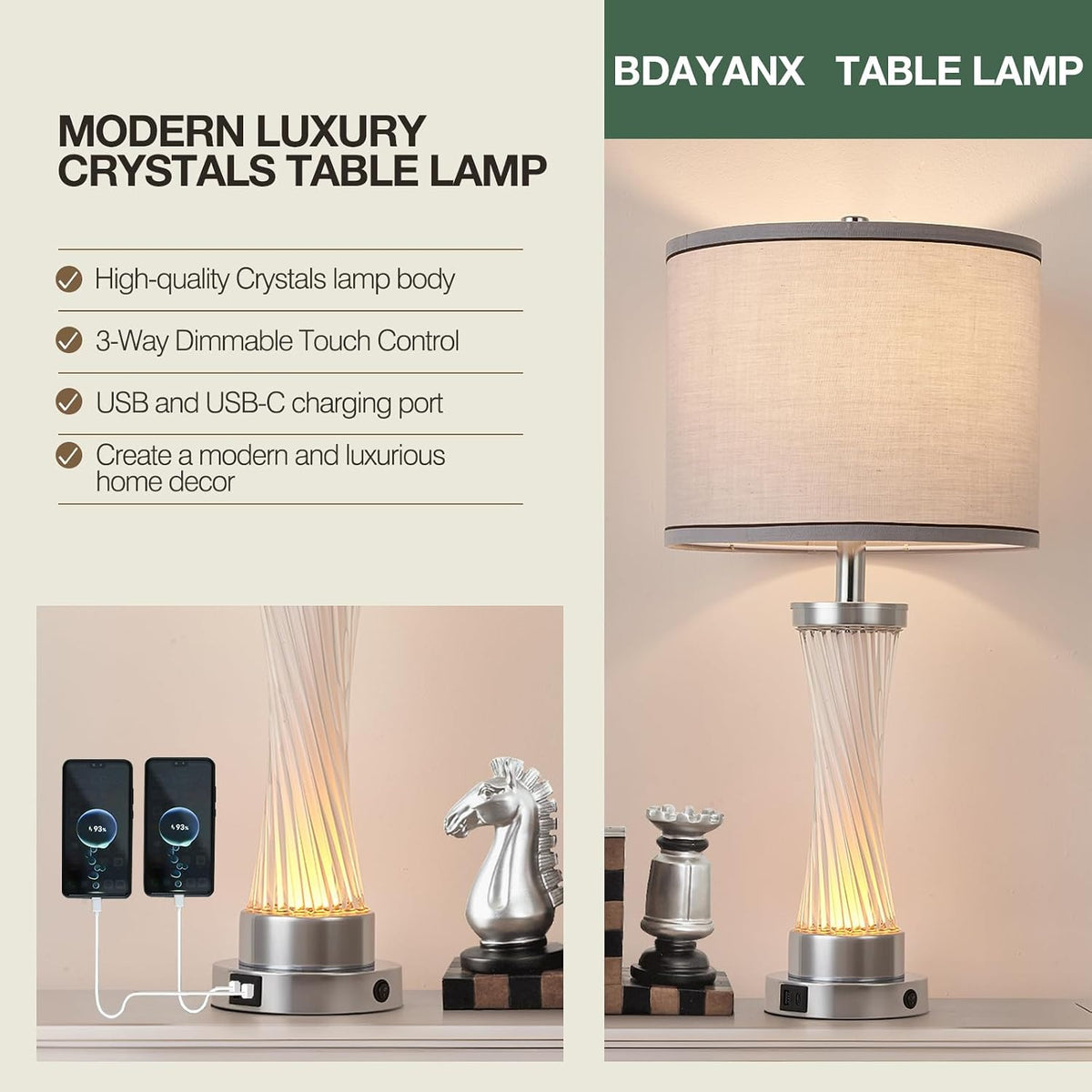 Small Bedside Table Lamp for Bedroom - Reading Desk Lamp with 3 Color Temperatures，15.5" Nightstand Ceramic Lamp with Fabric Shade for Kids Room,Living Room,Dorm,Home Office (Green)