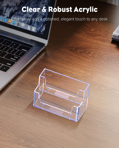 Uniclife Acrylic Business Card Holder for Desk 1 Slot Clear Business Card Display Stand for Men & Women Desktop Business Card Organizer Card Stand for Office Home Exhibition, 60 Card Capacity
