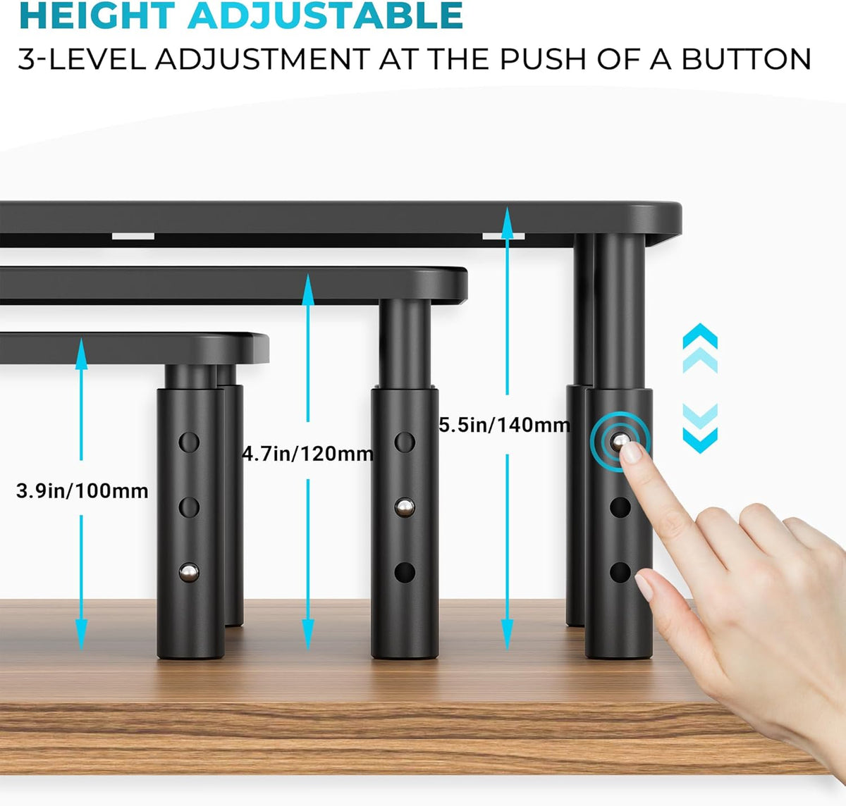BONTEC Adjustable Monitor Stand Riser with Drawer, Ergonomic Mesh Platform Computer Monitor Stand for Desk, Ventilated Laptop and PC Stand with Cable Management, Supports up to 44lbs