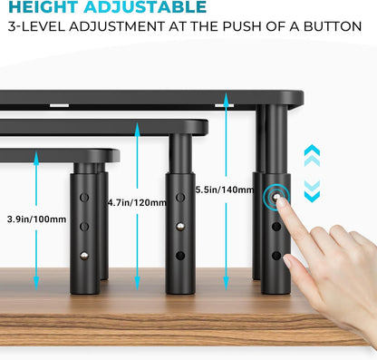 BONTEC Adjustable Monitor Stand Riser with Drawer, Ergonomic Mesh Platform Computer Monitor Stand for Desk, Ventilated Laptop and PC Stand with Cable Management, Supports up to 44lbs
