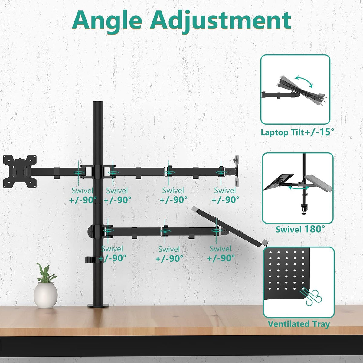WALI Single Arm Laptop and Monitor Desk Mount for 17" Notebook and Up to 32" Screen, 2-in-1 Adjustable Monitor Arm with Laptop Tray, VESA 75x75 100x100,Holds 22-26.4 lbs, Black (GSMP001NLP)