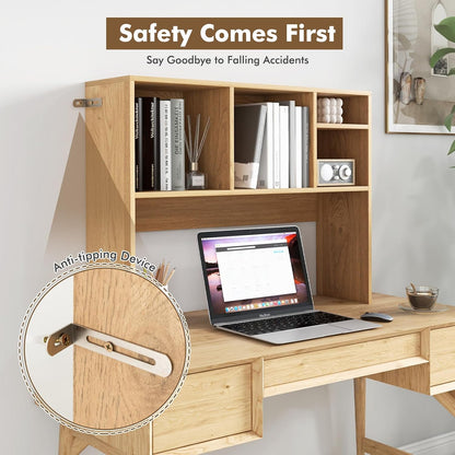 Desktop Bookshelf, Countertop Storage Hutch with 5 Shelves for Computer Desk, Desk 3-Tier Display Rack, Multipurpose Wood Desktop Hutch Storage Organizer for Dorm Office Home