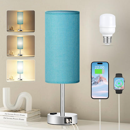 Fenmzee Bedside Table Lamp for Bedroom - Dimmable Touch, USB A+C, AC Outlet