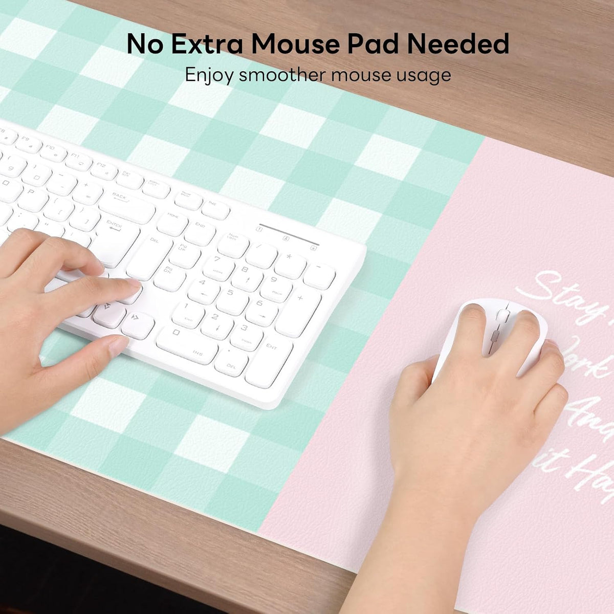 Checkered Pattern Desk Pad Protector, 35.5 x 13'' Aesthetic Mouse Mat for Desktop, Waterproof PU Leathe Non-Slip Desk Writing Pad for Office and Home, Green and Purple