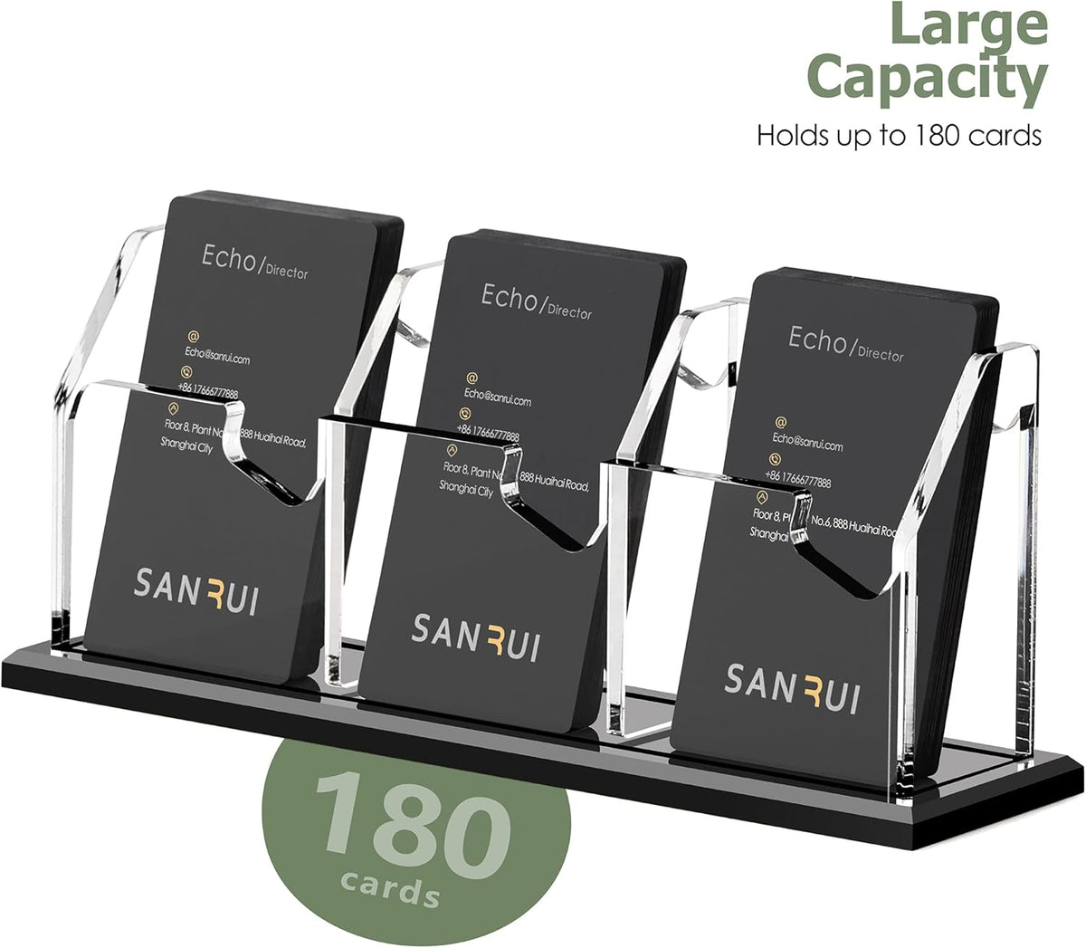 Black Business Card Holder for Desk 1 Slot Clear Acrylic Horizontal