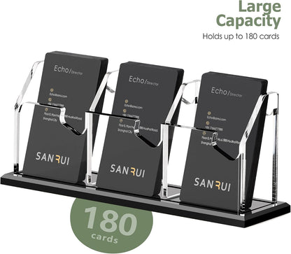 Black Business Card Holder for Desk 1 Slot Clear Acrylic Horizontal
