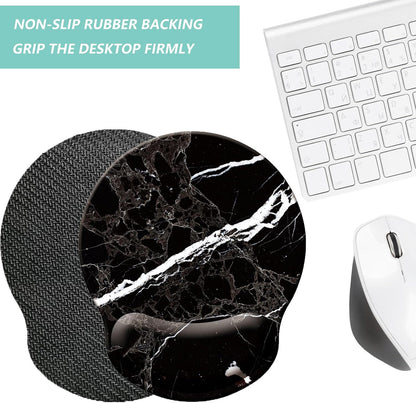 Mouse Pad with Wrist Support, Ergonomic Mouse Pad with Memory Foam Wrist Rest Cushion, Non-Slip Rubber Base Gaming Mice Pad for Home Office Computer Laptop, Flower Black