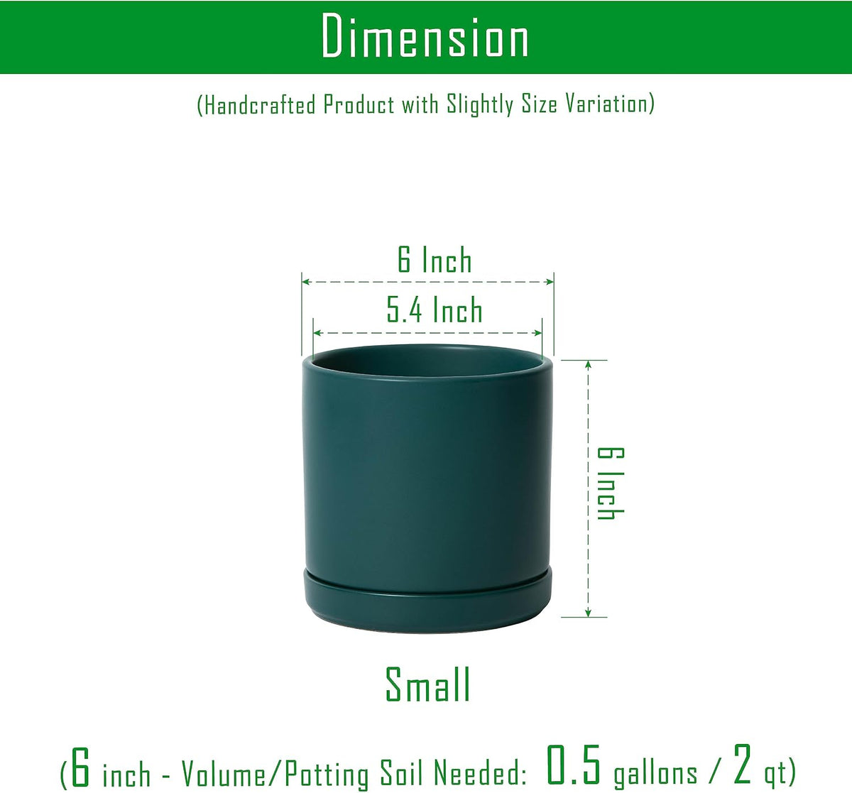 D'vine Dev 4.7 Inch Ceramic Planter Pot with Drainage Hole and Saucer, Indoor Cylinder Round Planter Pot, Teal, 94-O-B-9