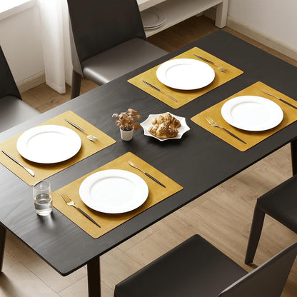 MOSAYT Vinyl Placemats Set of 6-12 X 17 Inch - Faux Leather 100% Waterproof Oil-Proof Wipeable PU Place Mats, Heat Resistant Reversible Table Mats for Kitchen, Dining, Outdoor, Reddish Brown