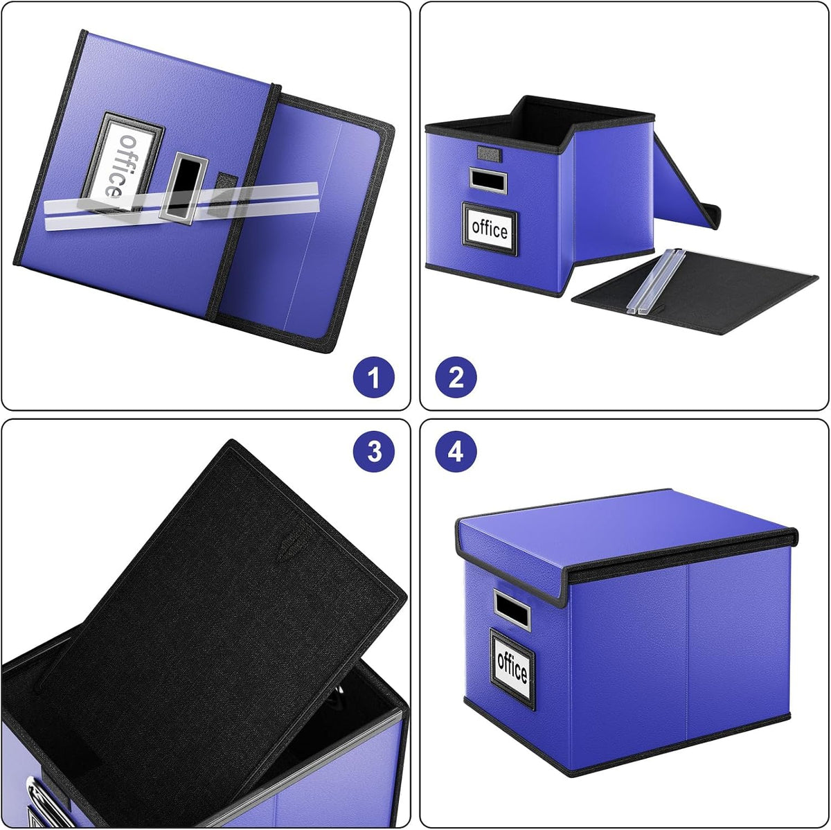 Upgraded Portable File Organizer Box with Lid, Collapsible Linen Hanging Filing Storage Boxes with Plastic Slides, Decorative Home/Office Filing System Box for File and Folders Storage (Gray)