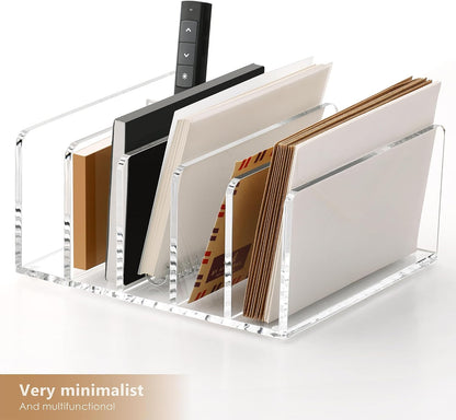 SANRUI Acrylic Mail Sorter Desktop Organizer Holder with Drawer, 5 Compartments Clear Small File Script Letter Document Storage for Desk Bill Filling Envelope Holder Office, Home, School Organization