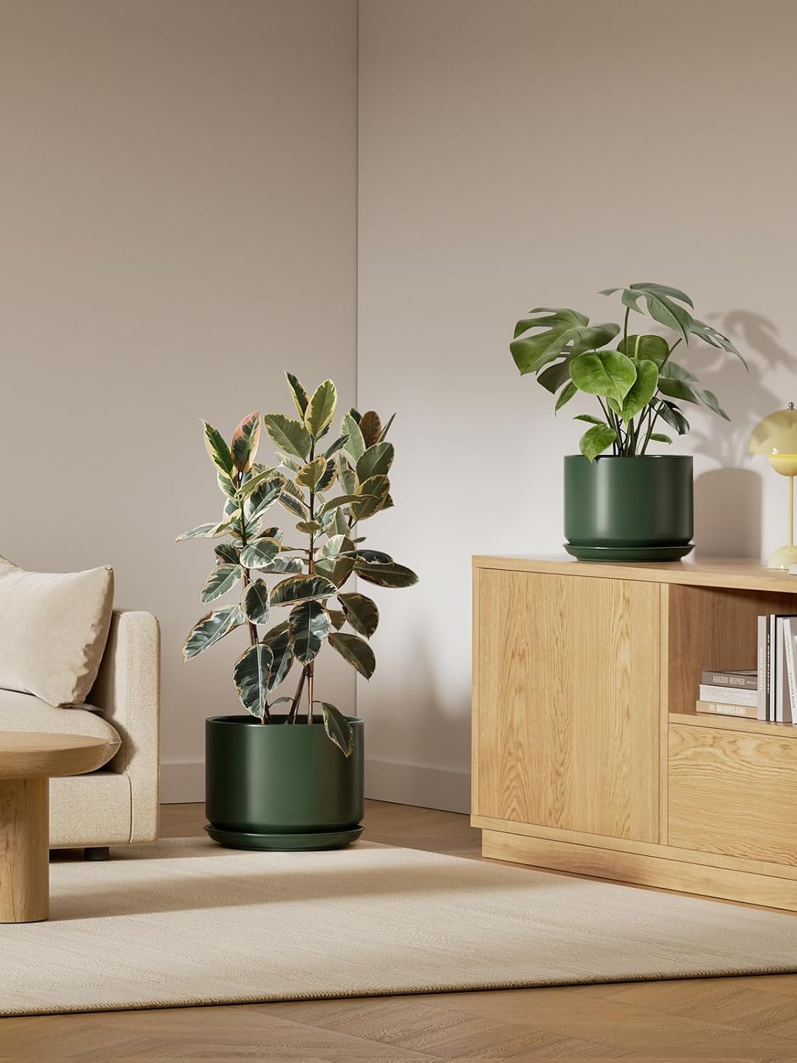 LE TAUCI Ceramic Pots for Plants, 6.8 Inch Plant Pots with Drainage Hole & Saucer, Modern Planter for Indoor Plants, Stable & Durable, Perfect for Living Room or Office Decor, White