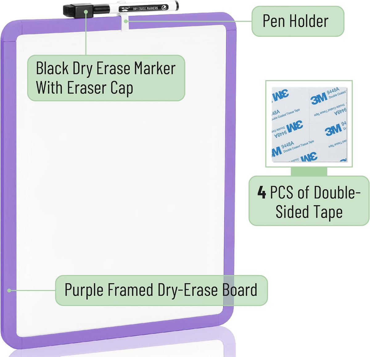 Dry Erase Board, 14” x 11”, White Frame