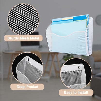 EASEPRES 3 Single Pocket Mesh Hanging File Organizer, Vertical Wall Mounted Magazine File Holder, Mount Basket Mail Paper Document Folder Organizing for Office, Home and School, Black