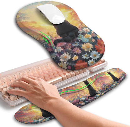 2in1 Combination, Wave Keyboard Wrist Rest and Ergonomic Curvature Mouse Pad Wrist Support for Relieve Wrist Pain, Filled with Soft Cushion Memory Foam, Black