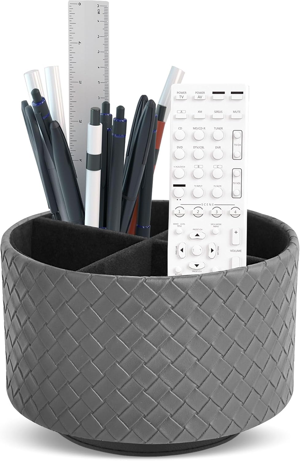 Round Leather Art Supply Organizer,Remote Control Holder,360 Degree Rotating,Multi-Functional Pencil Holder,4 Compartments Desktop Stationary Organizer(1-Blue Bird) - Colors B