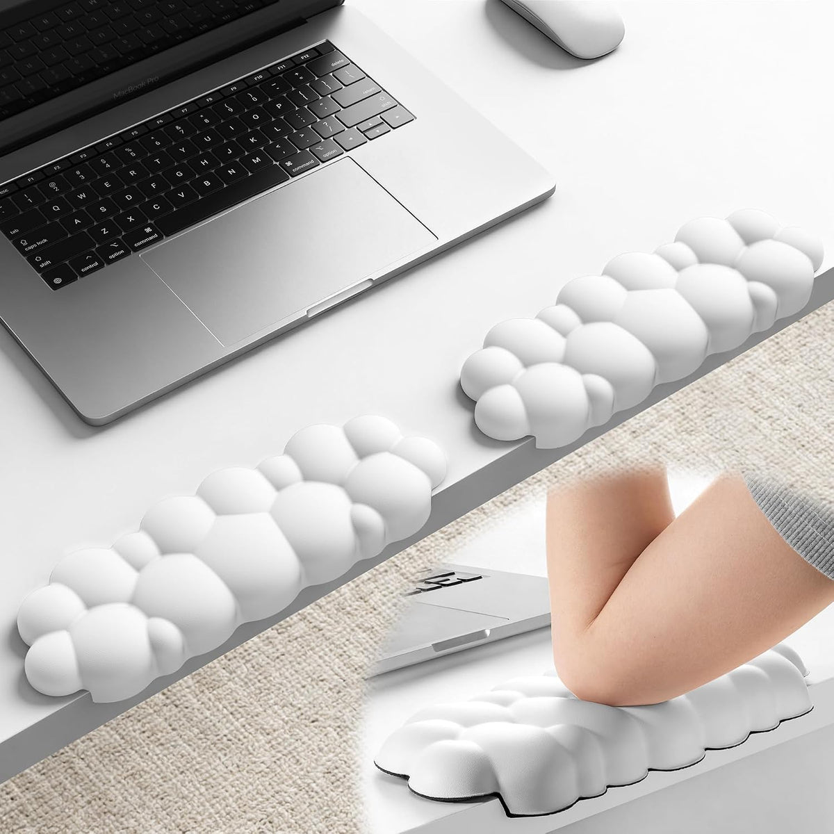 Laborio Elbow Pad for Desk, 2-Pack L-Shaped Desk Edge Arm Rest Cloud Wrist Rest, Non-Slip Memory Foam Wrist Pads, Black Wrist Support for Keyboard, Mouse, Laptop