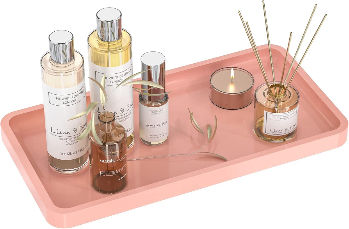 Small Bathroom Vanity Tray for Countertop Makeup Perfume Jewelry Decor Candle Keys, Small Black Kitchen Tray for Soap Dispenser Spice Bamboo Toilet Tray 7.9" L x 4" W x 0.79" H