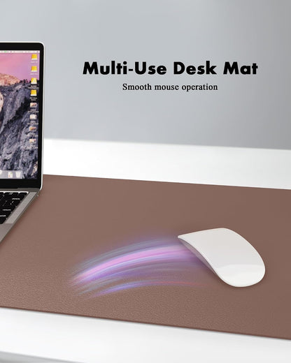 Double-Sided Desk Pad, 31.5"x15.7"Leather Desk Mat, Eco Cork Desk Pad Protector,Large Mouse Pad,Waterproof Desk Blotter for Office/Home(Coffee)