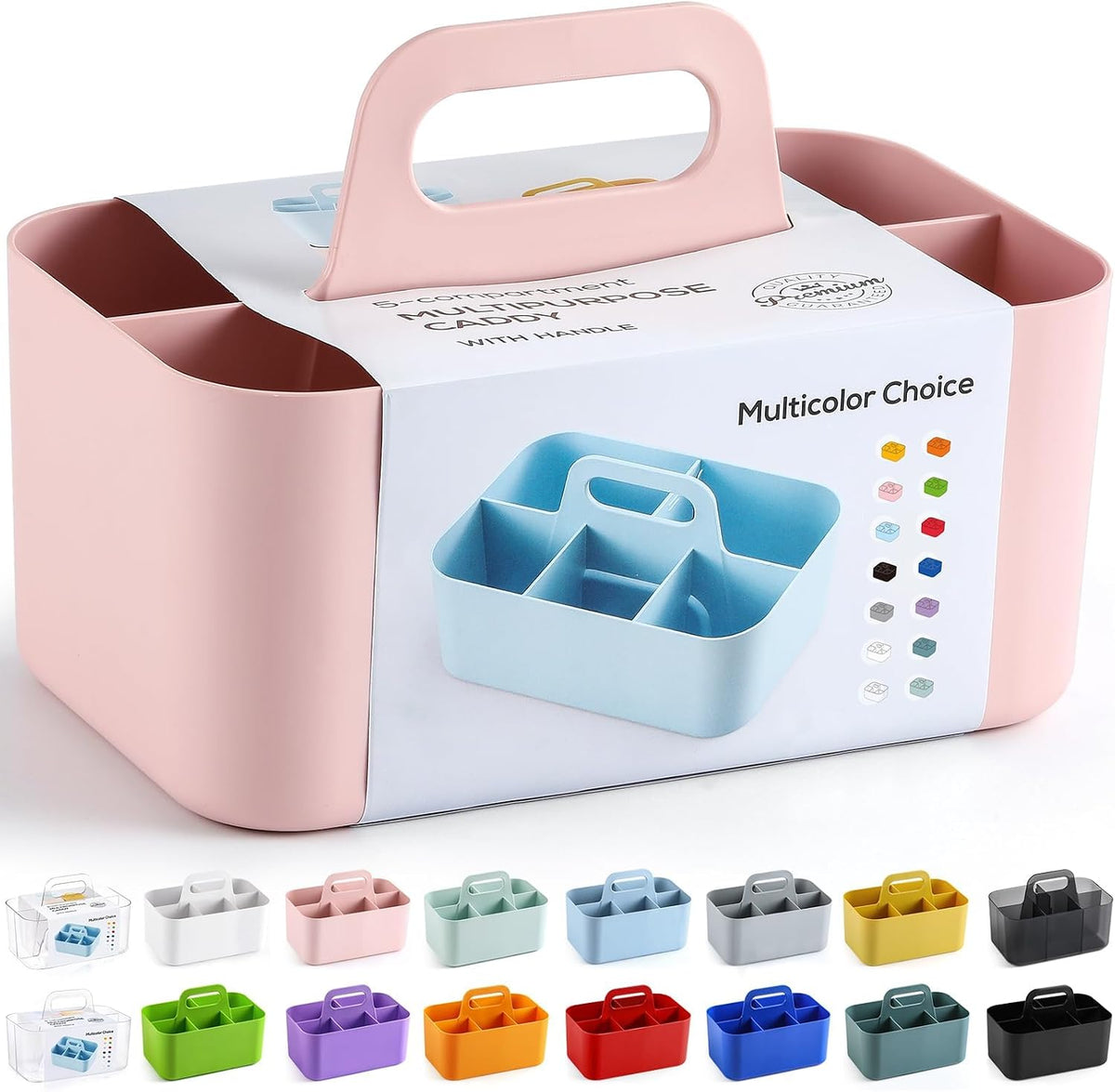 Multiuse Caddy Organizer with Handle, Portable Divided Plastic Tote Bin - Art Craft, Stationary Pen Marker Crayons, Makeup Hair Supplies Storage - Bathroom, Classroom, Dorm, Office, Desk Holder -Black