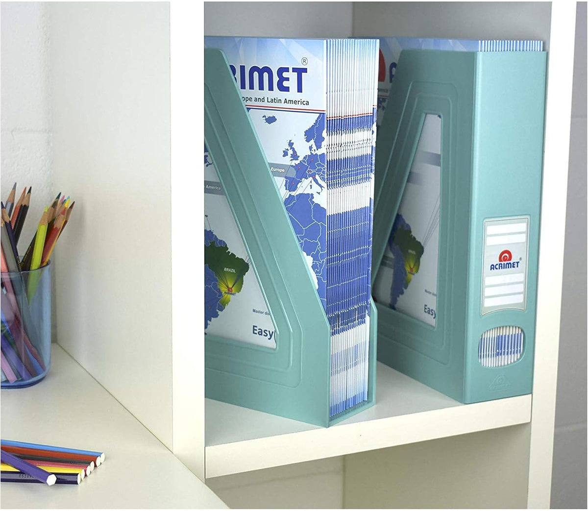 Acrimet Magazine File Holder, Vertical Desk Organizer, Solid Green, 2 Pack | Durable Plastic, Office & Home Use, Rack Design for Folders and Mail, Space-Saving Storage