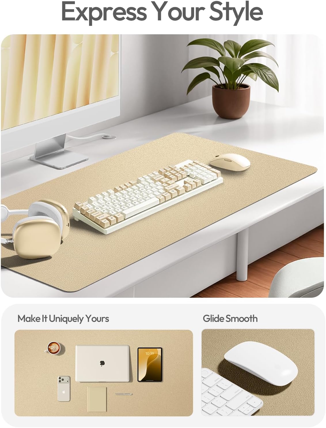 YSAGi Leather Desk Pad Protector, Office Desk Mat, Large Mouse Pad, Non-Slip PU Leather Desk Blotter, Waterproof Laptop Desk Writing Pad for Office and Home (23.6" x 13.8", Eggshell) - Colors A