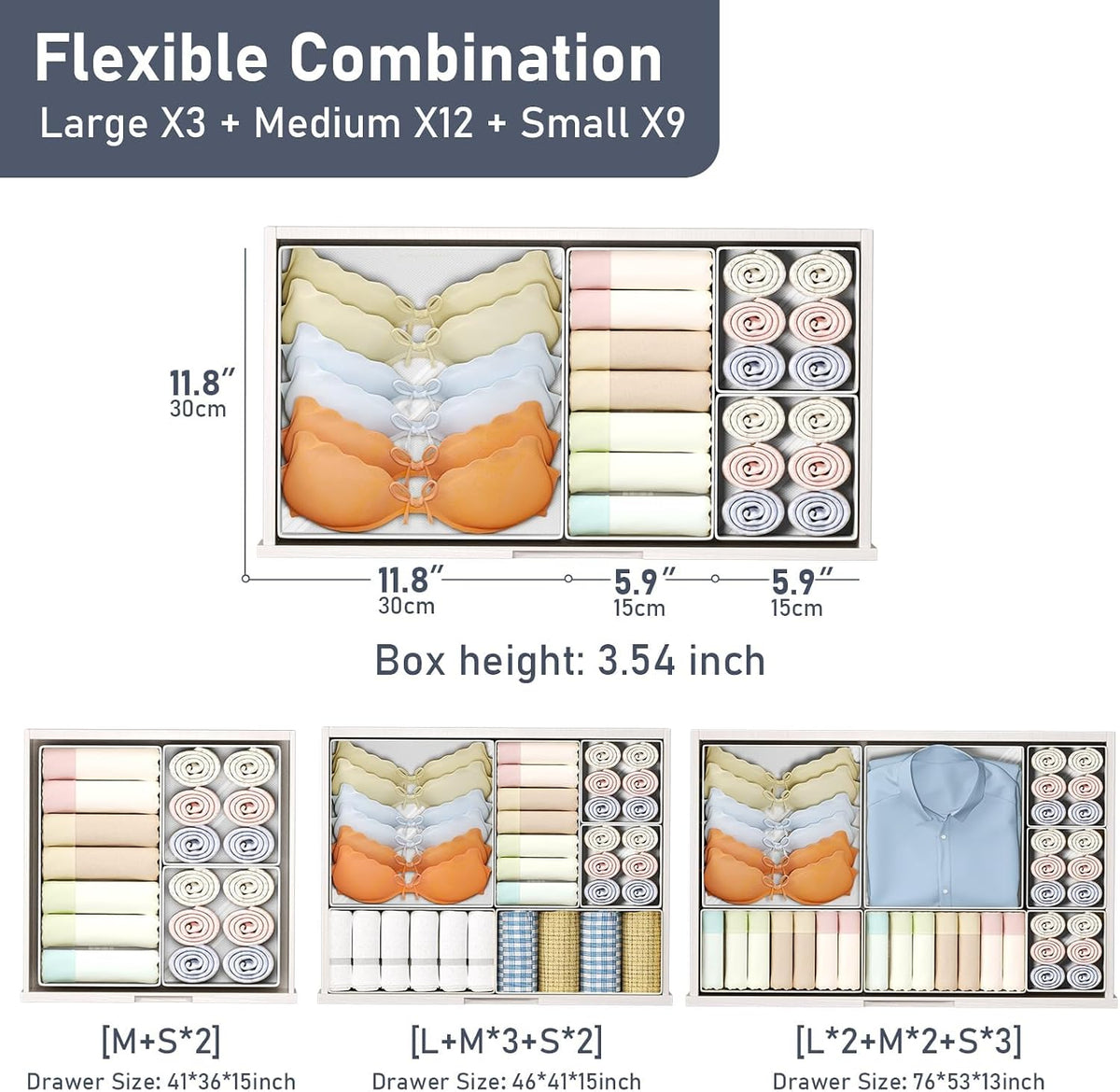 Drawer Organizer Clothes, Dresser Organizer, Foldable Closet Organizers and Storage, Fabric Dresser Bins, Drawer Dividers for Nursery, Baby Clothes, Underwears, Sock (Beige)