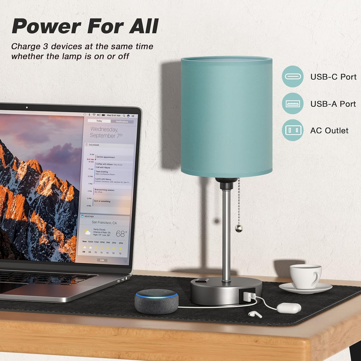 Dicoool Bedside Table Lamp for Bedroom - Small Desk Lamp with USB Ports
