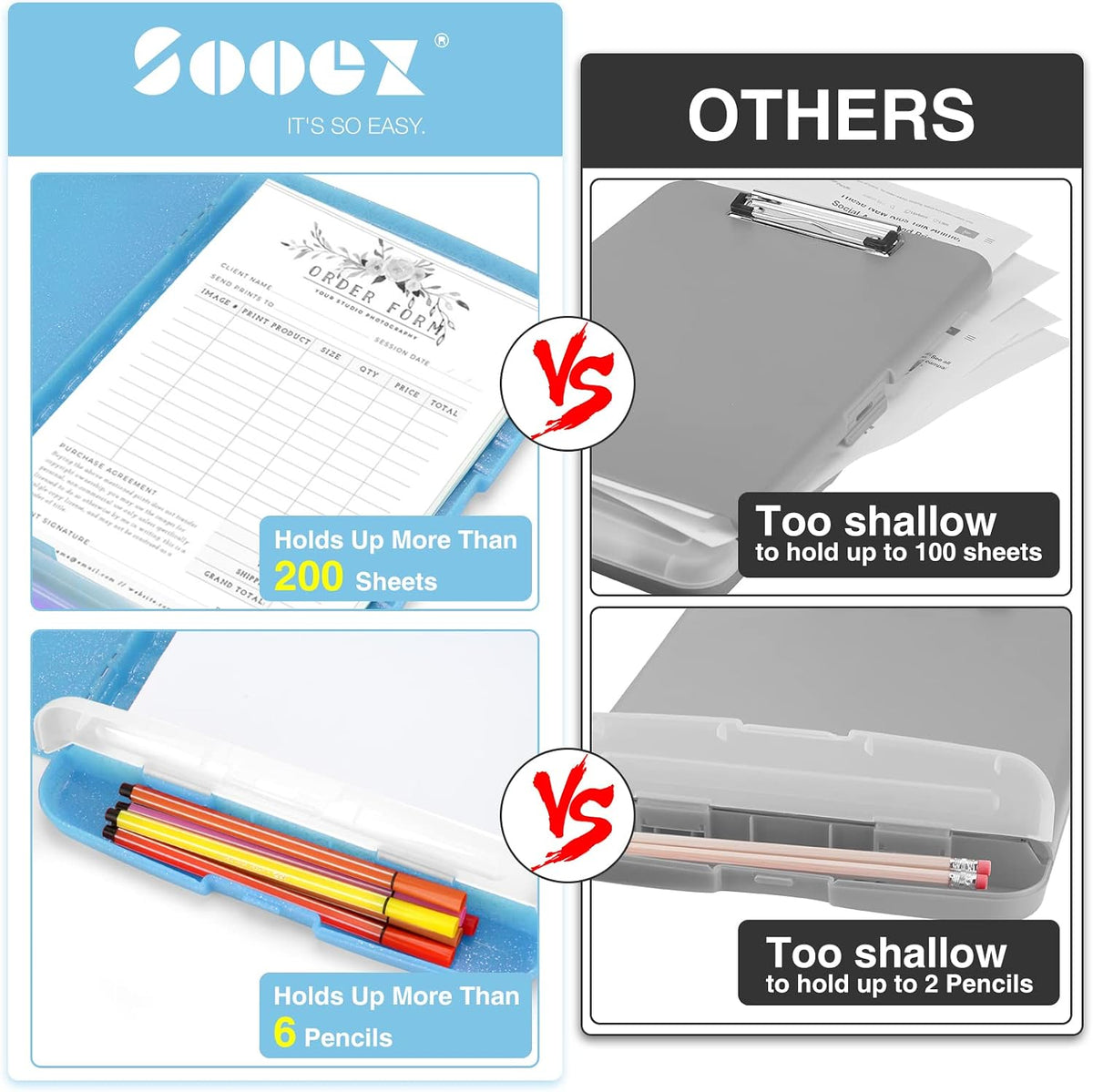 Clipboard with Storage, Clip Board 8.5 x 11 with Pen Holder, High Capacity Plastic Organization Case Box for Letter Legal A4 Size Paper, Nurses Teachers Must Haves, School & Office Supplies