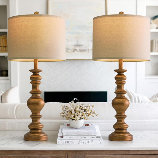 Tradition 20.5" Rustic Table Lamp Set of 2 for Living Room Farmhouse Bedside Desk Lamps Bedroom Nightstand Vintage Lamps Linen Washed（Suitable for Decorating Small Areas）