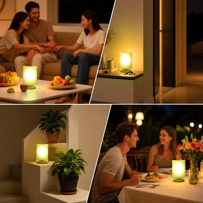 Battery Operated Lamp, Cordless Table Lamp with Timer, Desk Bedside Lamps with LED Warm Light, Glass Small Table Lamp for Bedroom, Bathroom, Living Room, Home Decor - Amber
