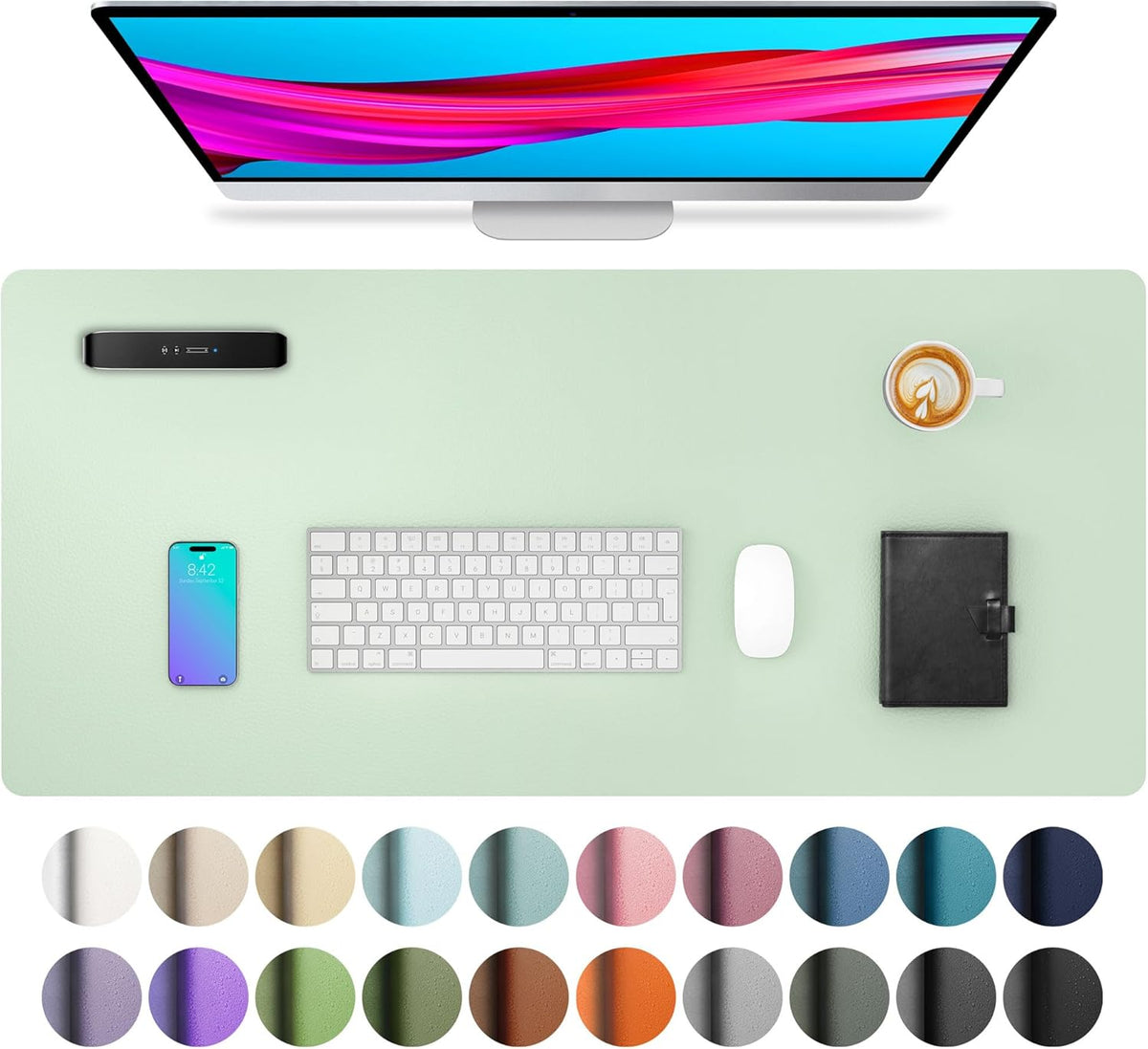 Aothia Leather Office Desk Pad Protector, Non-Slip PU Leather Desk Blotter, Waterproof Laptop Writing Mouse Pad for Office and Home, Black, 31.5" x 15.7" - Colors A